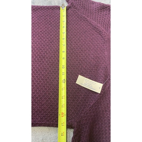 American Eagle Women's Maroon Open Knit Weave 1/4 Back Zipper Sweater Size S VTG - Picture 11 of 12